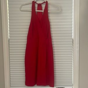 Cherry red halter dress with chiffon overlay